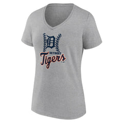 Detroit Tigers Women's Fastball V-Neck T-Shirt - Gray T-shirts