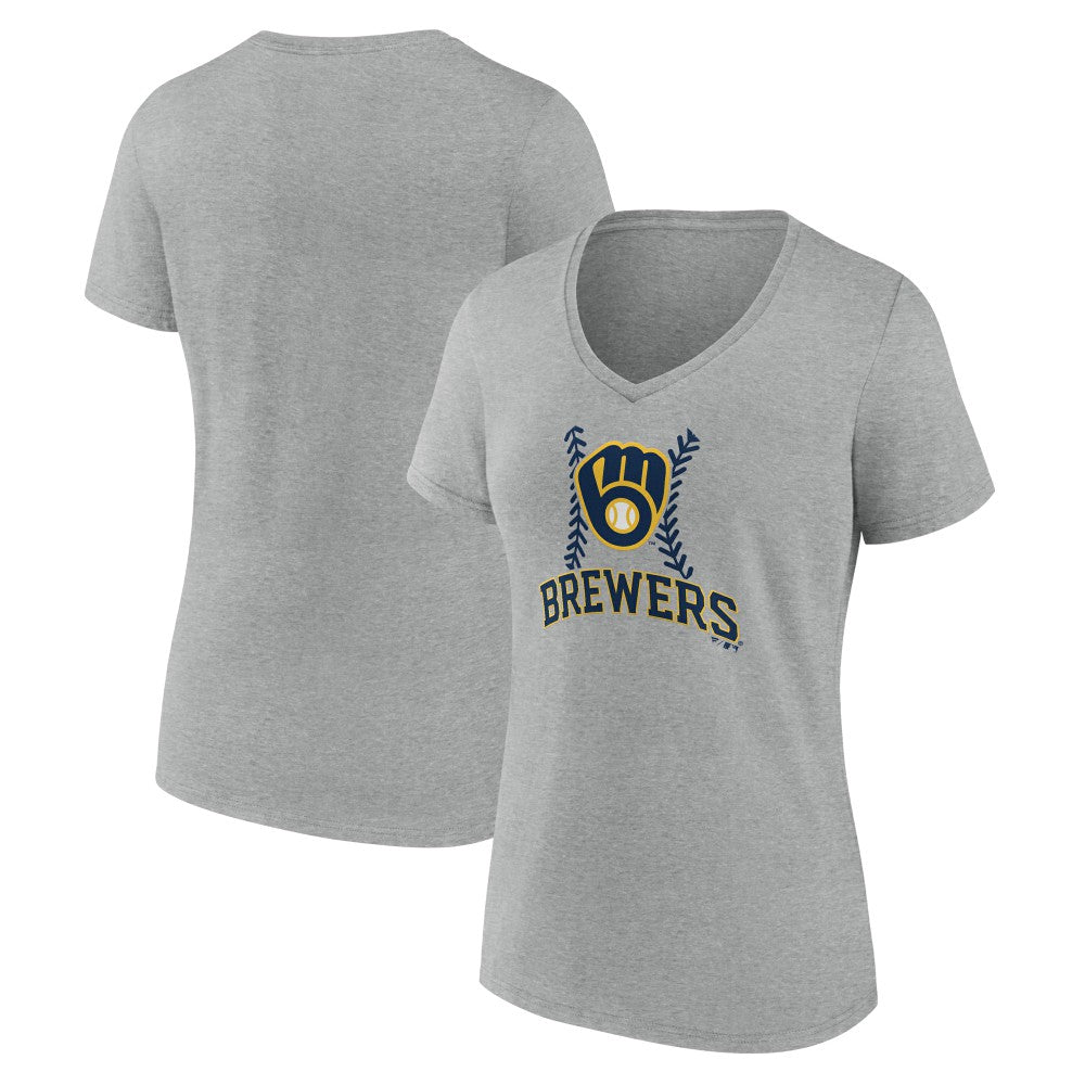 Milwaukee Brewers Women's Fastball V-Neck T-Shirt - Gray T-shirts