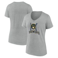 Milwaukee Brewers Women's Fastball V-Neck T-Shirt - Gray T-shirts