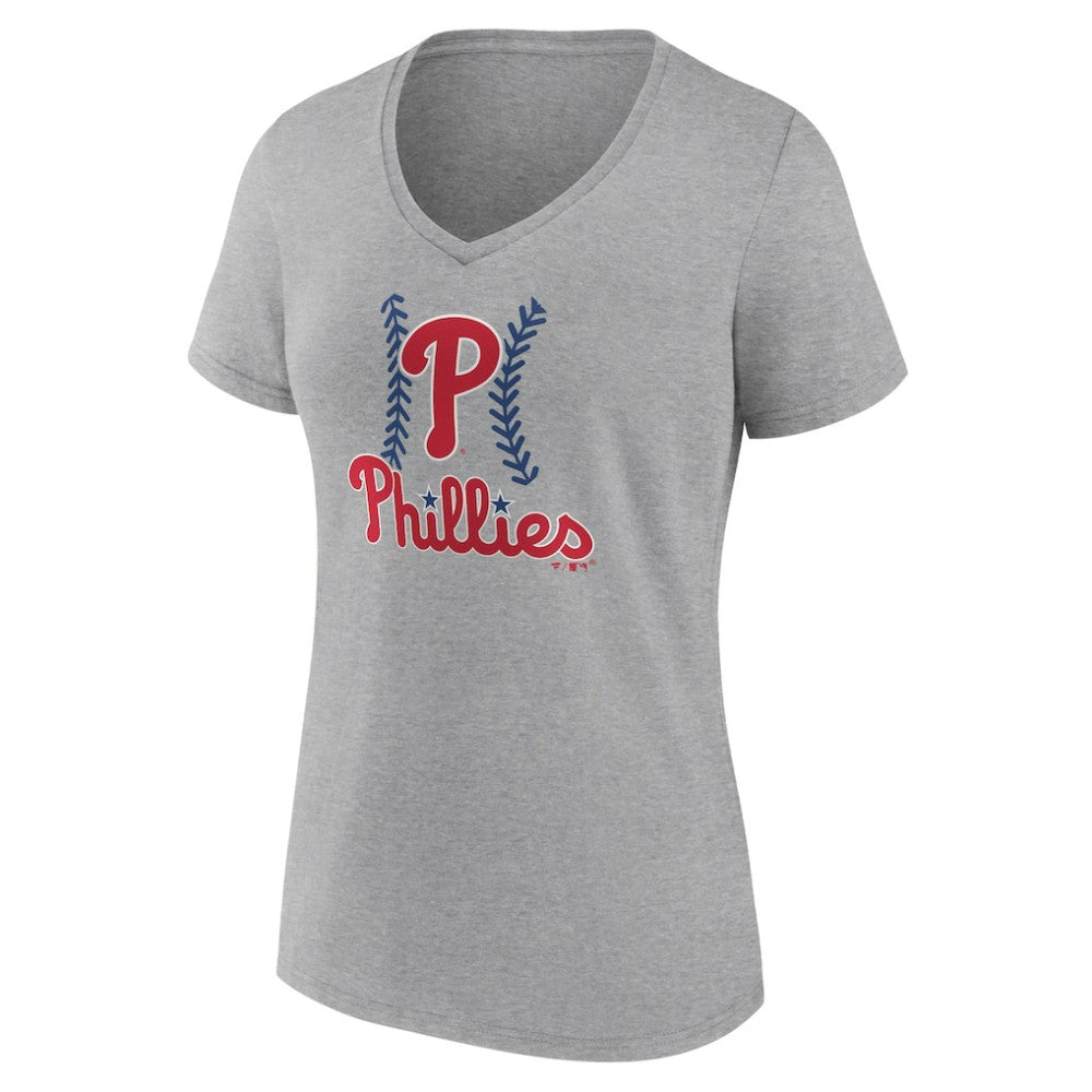 Philadelphia Phillies Women's Fastball V-Neck T-Shirt - Gray T-shirts