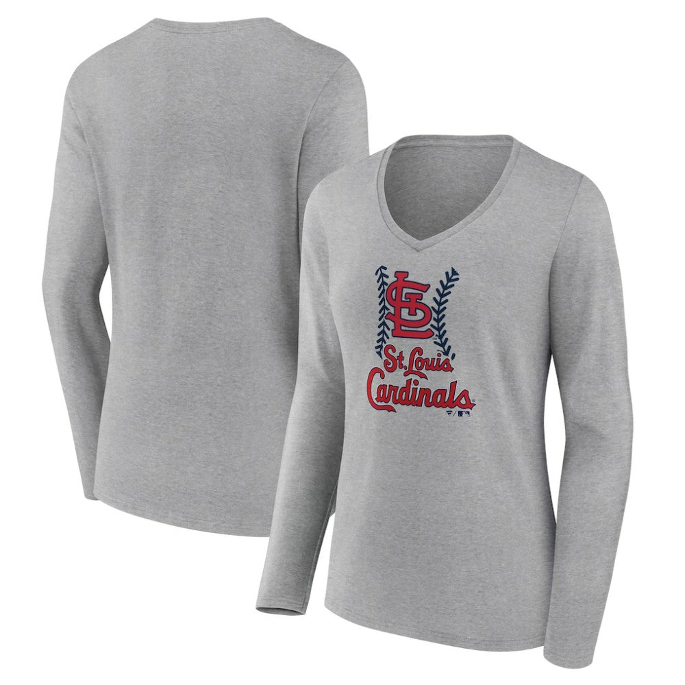 St. Louis Cardinals Women's Fastball Long Sleeve V-Neck T-Shirt - Gray T-shirts