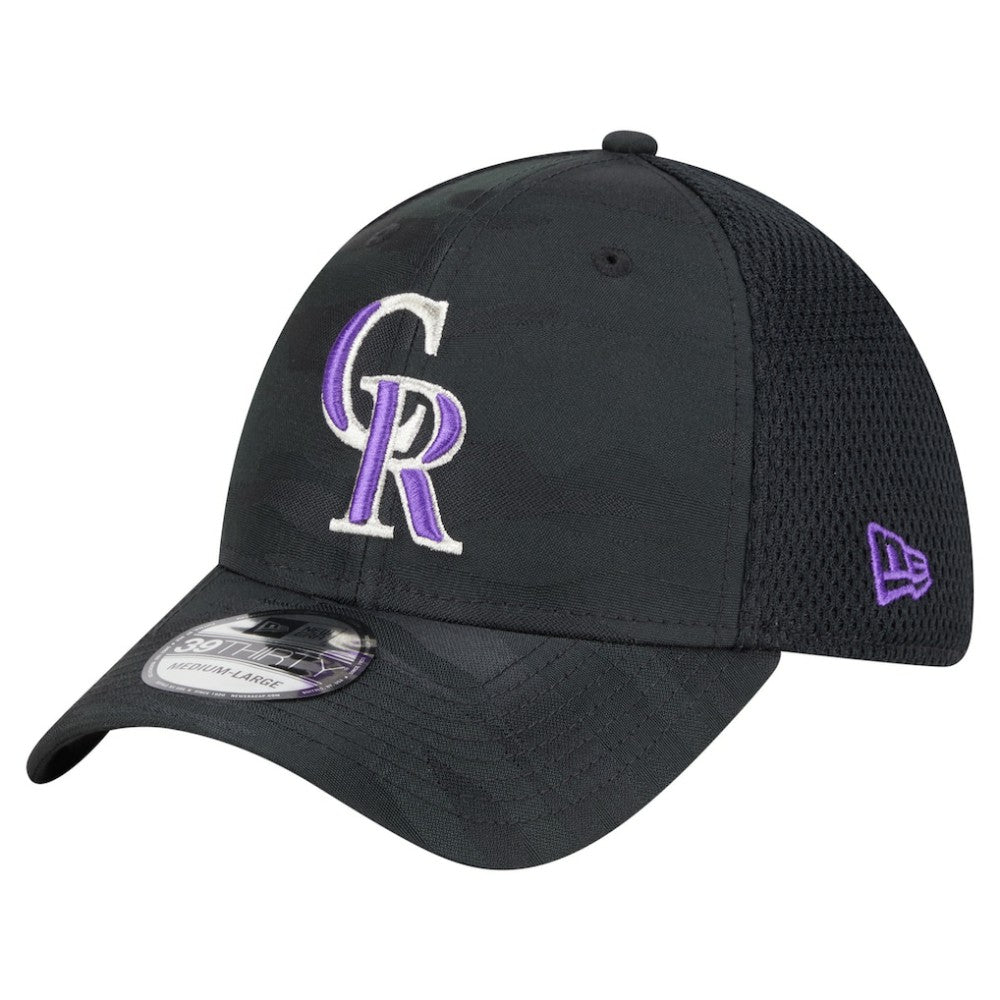 Colorado Rockies New Era Youth Camo 39THIRTY Flex Hat - Black Hats