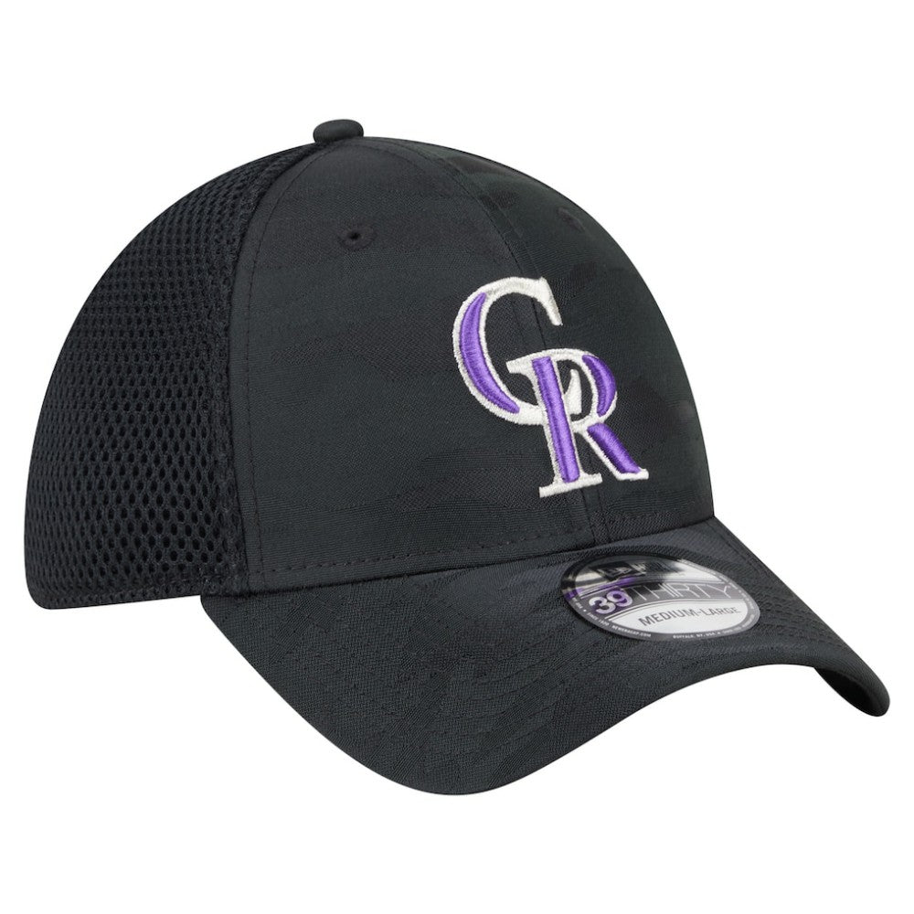 Colorado Rockies New Era Youth Camo 39THIRTY Flex Hat - Black Hats