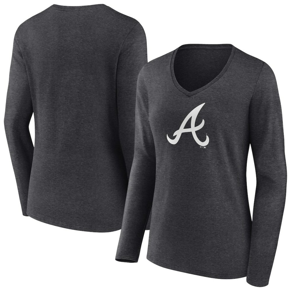 Atlanta Braves Women's Monochrome Long Sleeve V-Neck T-Shirt - Charcoal T-shirts