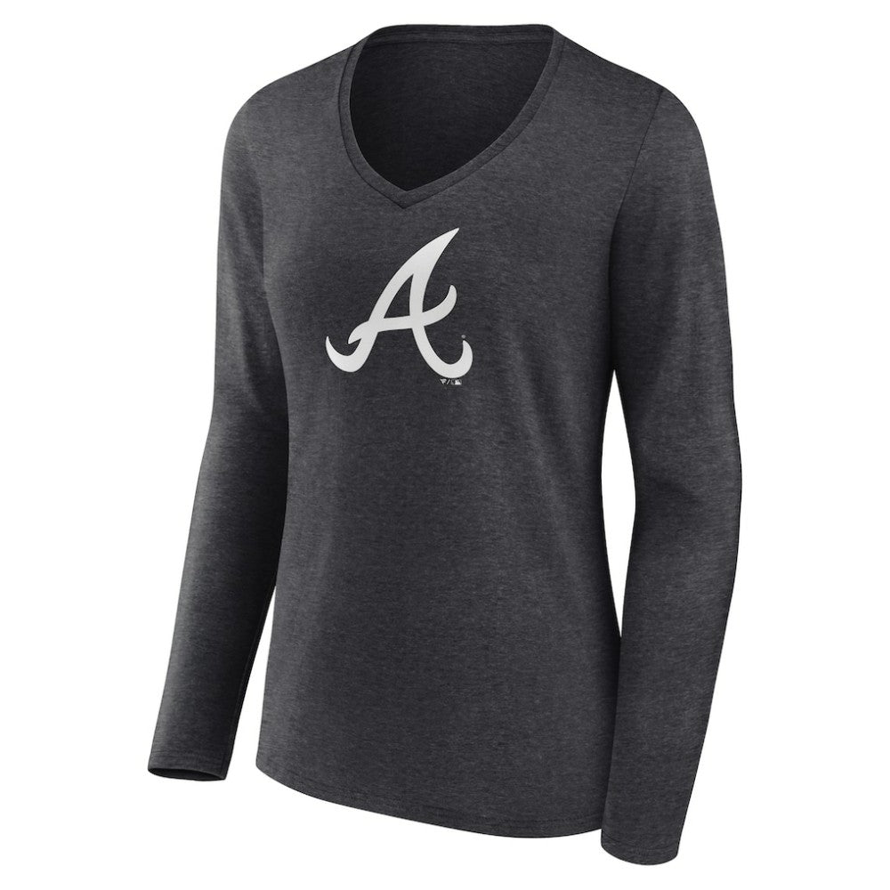 Atlanta Braves Women's Monochrome Long Sleeve V-Neck T-Shirt - Charcoal T-shirts