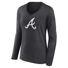 Atlanta Braves Women's Monochrome Long Sleeve V-Neck T-Shirt - Charcoal T-shirts