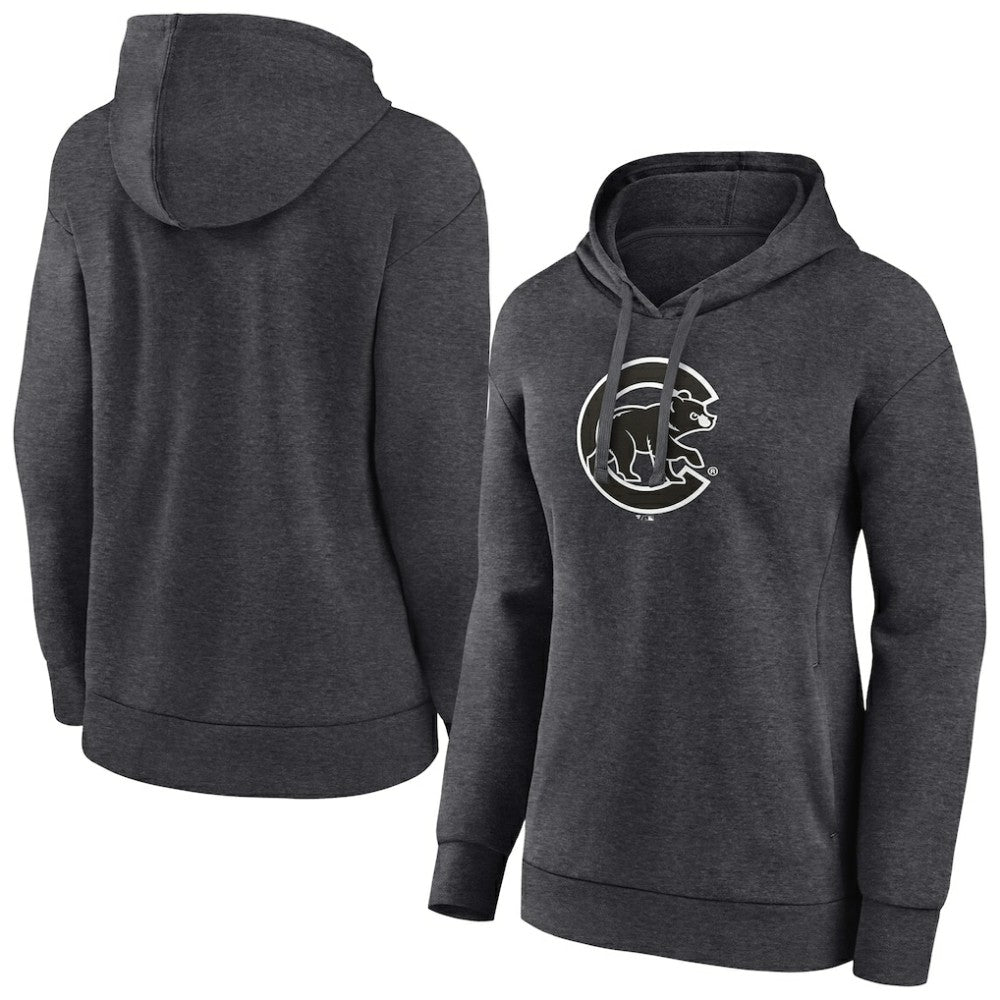 Chicago Cubs Women's Monochrome Pullover Hoodie - Charcoal Hoodies