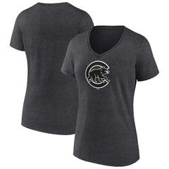 Chicago Cubs Women's Monochrome V-Neck T-Shirt - Charcoal T-shirts