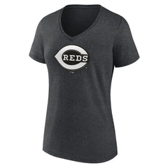 Cincinnati Reds Women's Monochrome V-Neck T-Shirt - Charcoal T-shirts