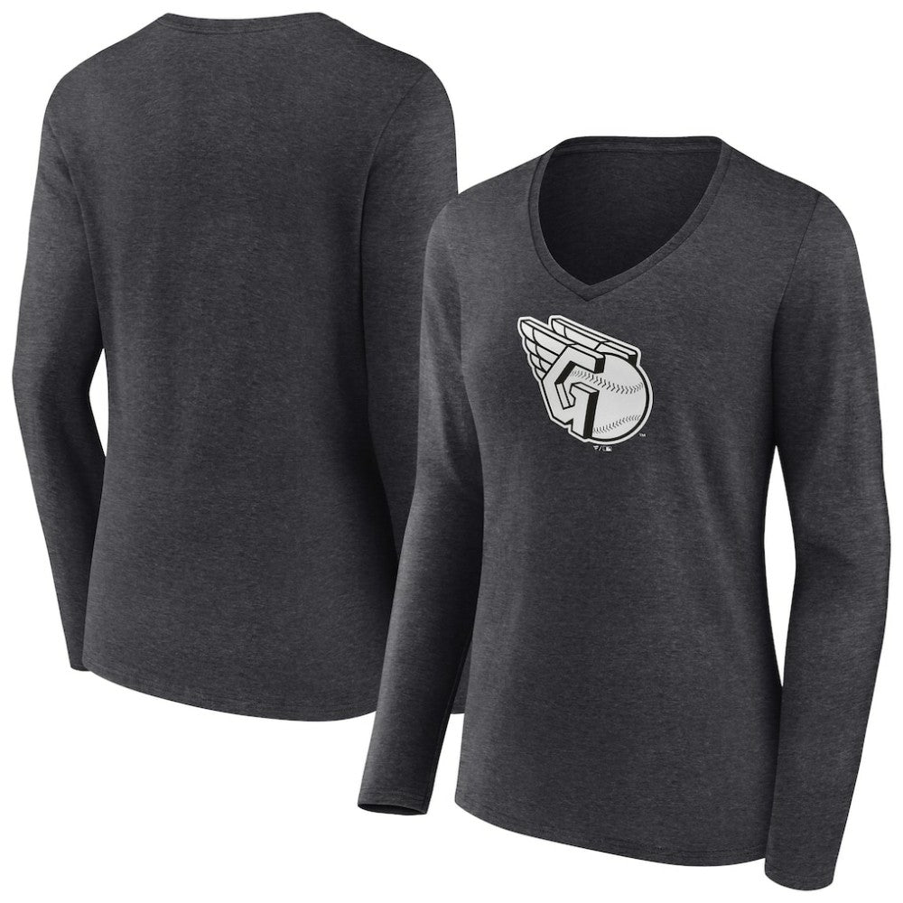 Cleveland Guardians Women's Monochrome Long Sleeve V-Neck T-Shirt - Charcoal T-shirts