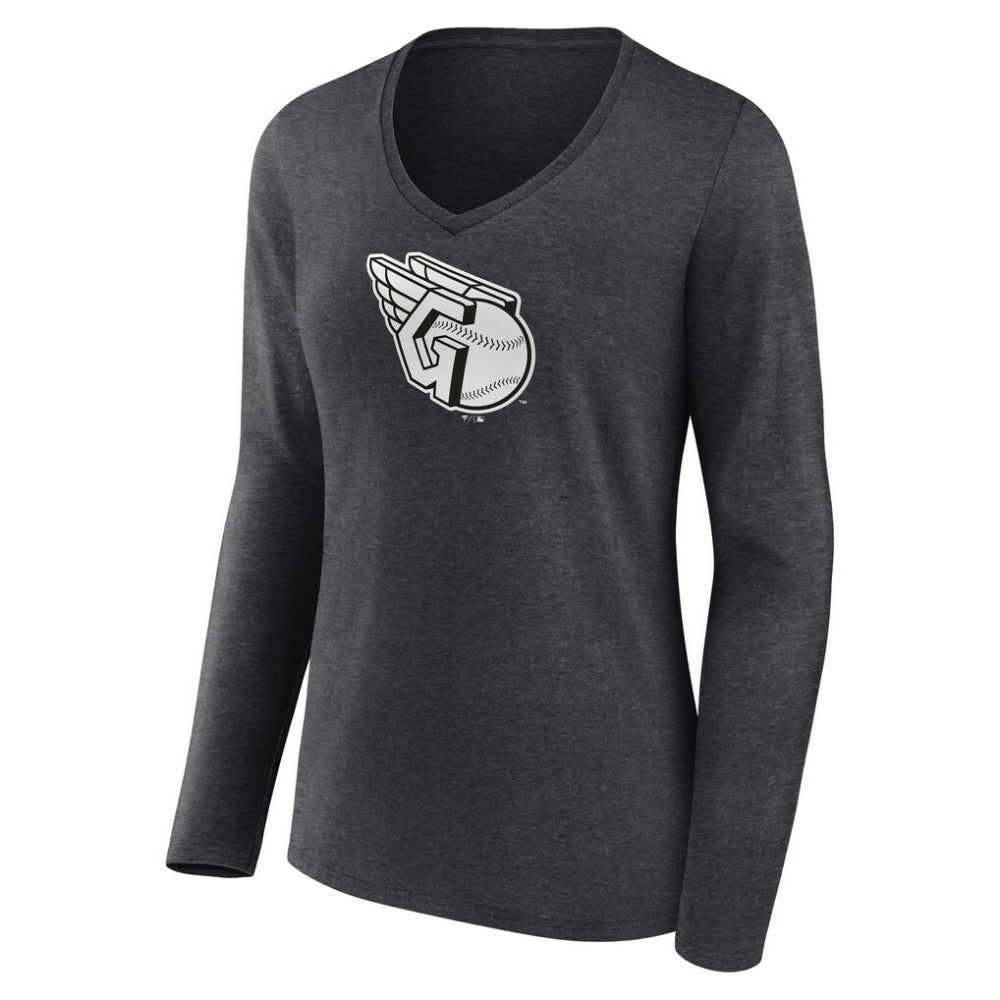 Cleveland Guardians Women's Monochrome Long Sleeve V-Neck T-Shirt - Charcoal T-shirts