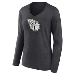 Cleveland Guardians Women's Monochrome Long Sleeve V-Neck T-Shirt - Charcoal T-shirts