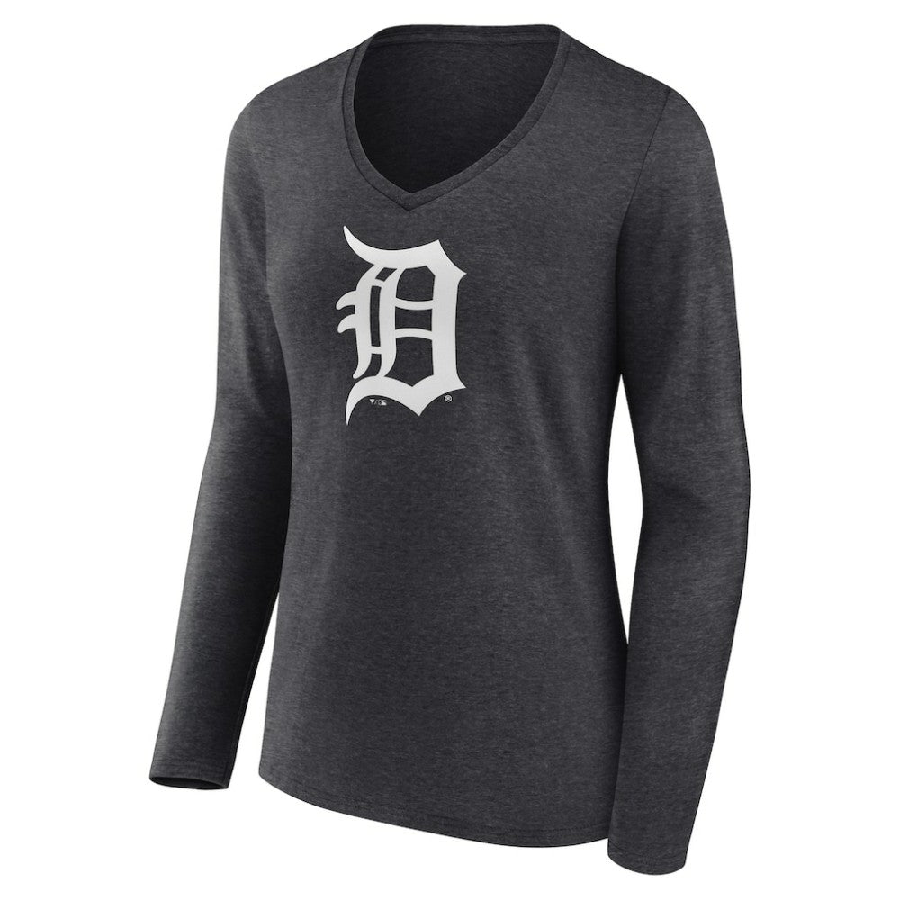 Detroit Tigers Women's Monochrome Long Sleeve V-Neck T-Shirt - Charcoal T-shirts