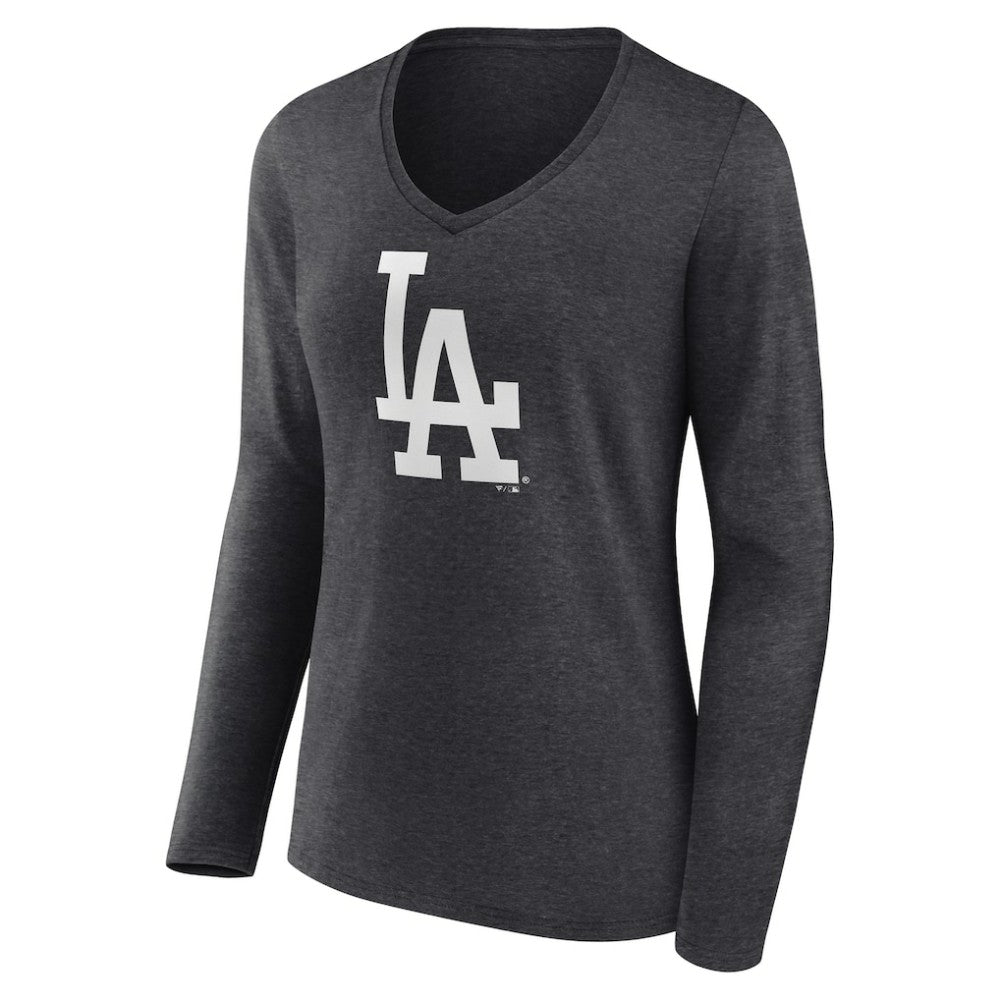 Los Angeles Dodgers Women's Monochrome Long Sleeve V-Neck T-Shirt - Charcoal T-shirts