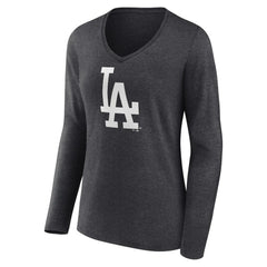 Los Angeles Dodgers Women's Monochrome Long Sleeve V-Neck T-Shirt - Charcoal T-shirts
