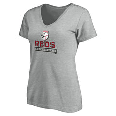 Cincinnati Reds Women's Evanston Stencil V-Neck T-Shirt - Gray T-shirts