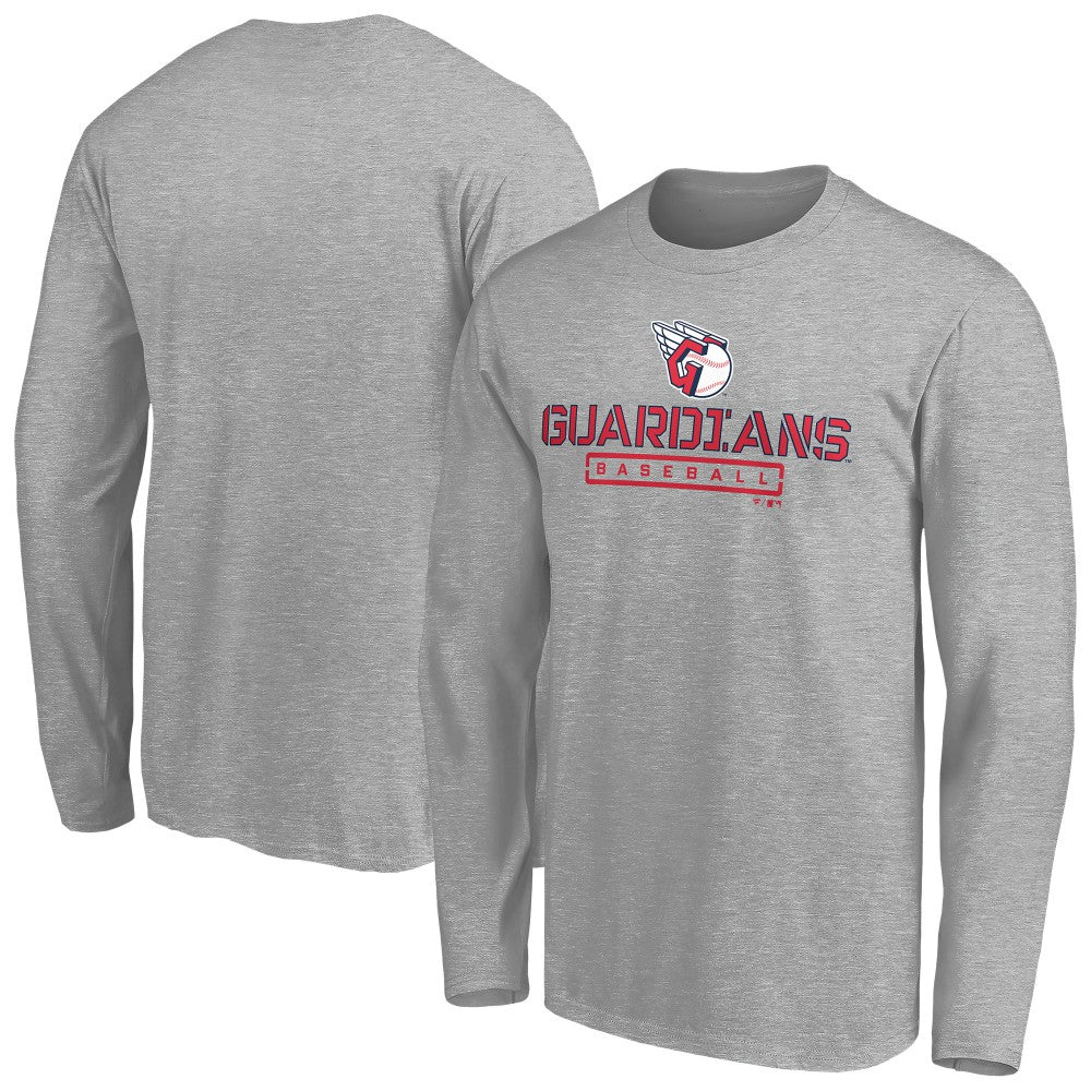 Cleveland Guardians Evanston Stencil Long Sleeve T-Shirt - Gray T-shirts