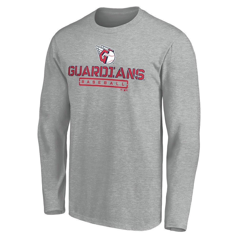 Cleveland Guardians Evanston Stencil Long Sleeve T-Shirt - Gray T-shirts
