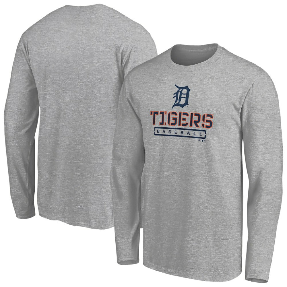 Detroit Tigers Evanston Stencil Long Sleeve T-Shirt - Gray T-shirts