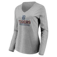 Detroit Tigers Women's Evanston Stencil Long Sleeve V-Neck T-Shirt - Gray T-shirts