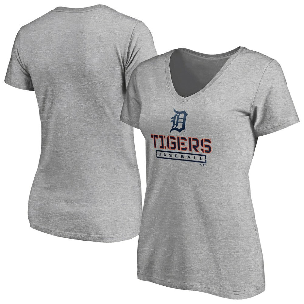 Detroit Tigers Women's Evanston Stencil V-Neck T-Shirt - Gray T-shirts