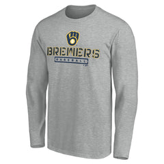Milwaukee Brewers Evanston Stencil Long Sleeve T-Shirt - Gray T-shirts