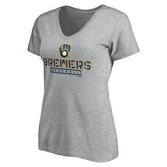 Milwaukee Brewers Women's Evanston Stencil V-Neck T-Shirt - Gray T-shirts