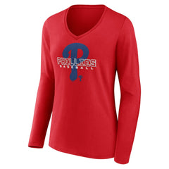 Philadelphia Phillies Women's Stellar Long Sleeve V-Neck T-Shirt - Red T-shirts