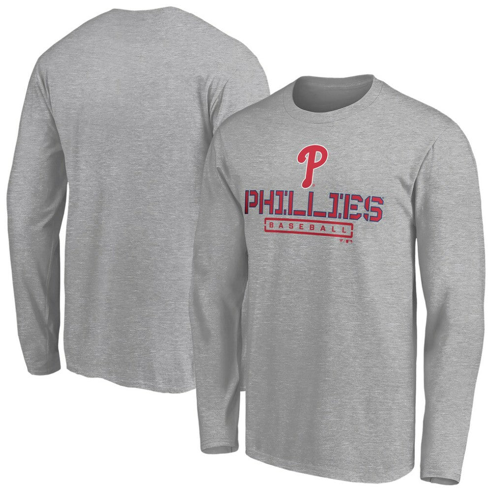 Philadelphia Phillies Evanston Stencil Long Sleeve T-Shirt - Gray T-shirts