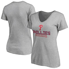 Philadelphia Phillies Women's Evanston Stencil V-Neck T-Shirt - Gray T-shirts