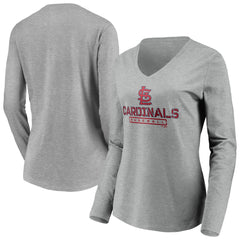 St. Louis Cardinals Women's Evanston Stencil Long Sleeve V-Neck T-Shirt - Gray T-shirts