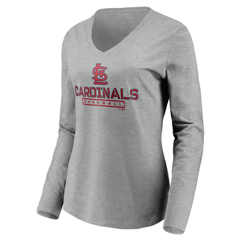 St. Louis Cardinals Women's Evanston Stencil Long Sleeve V-Neck T-Shirt - Gray T-shirts
