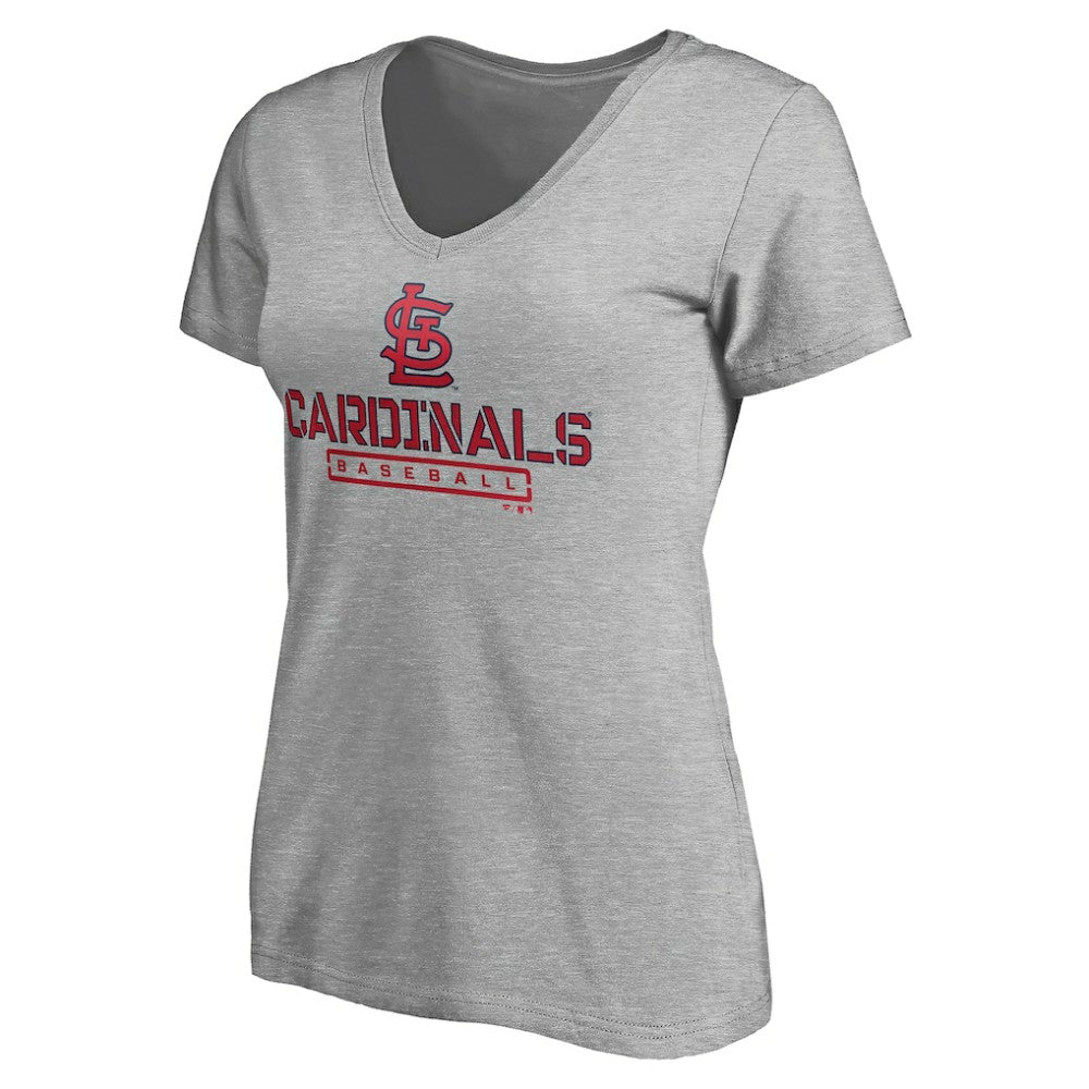 St. Louis Cardinals Women's Evanston Stencil V-Neck T-Shirt - Gray T-shirts