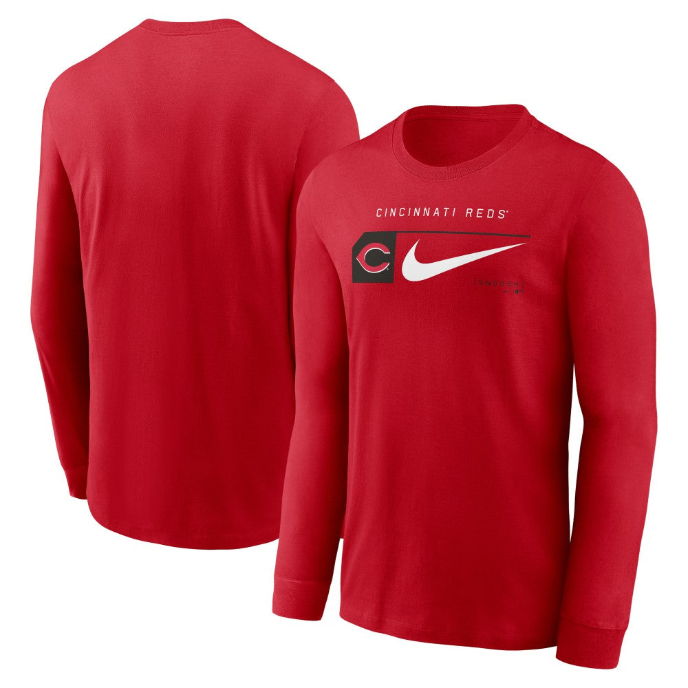 Cincinnati Reds Nike Local Logo Swoosh Lockup Long Sleeve T-Shirt - Red T-shirts