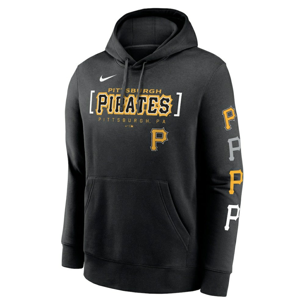 Pittsburgh Pirates Nike Club Stack Pullover Hoodie - Black Hoodies