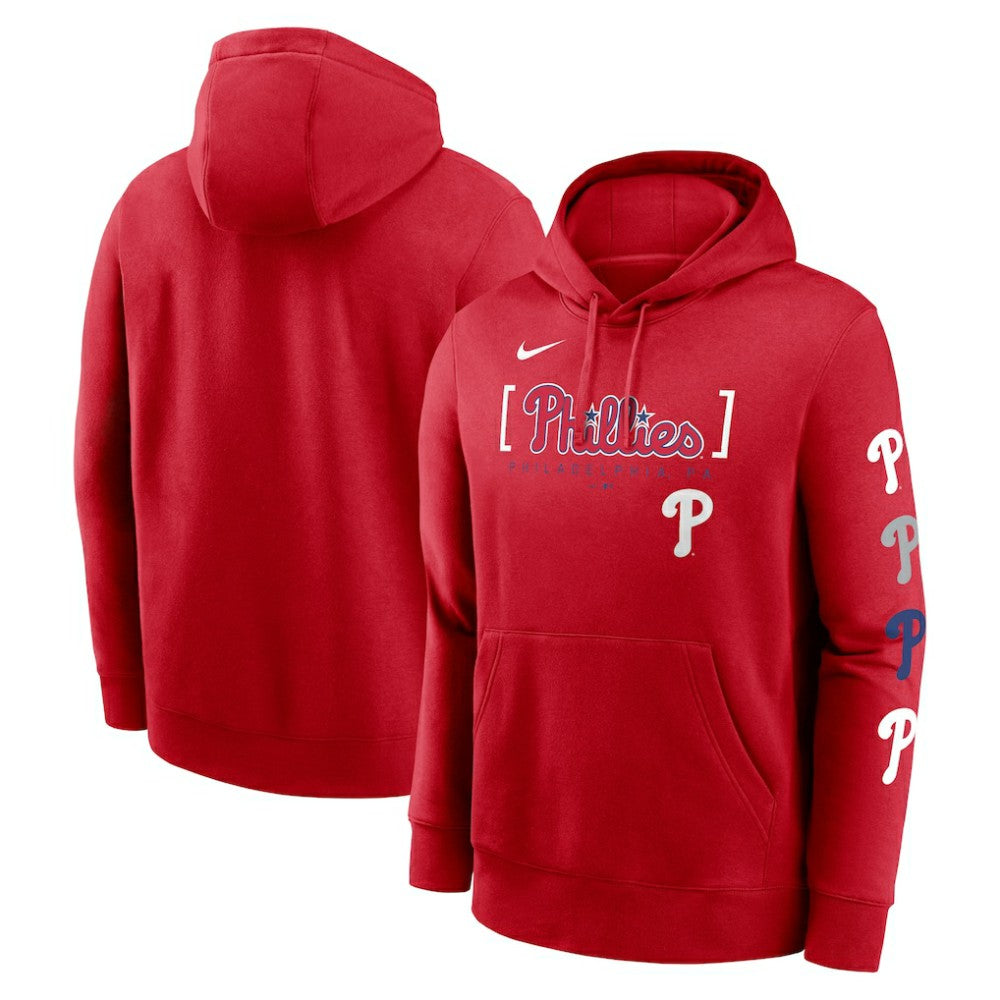 Philadelphia Phillies Nike Club Stack Pullover Hoodie - Red Hoodies