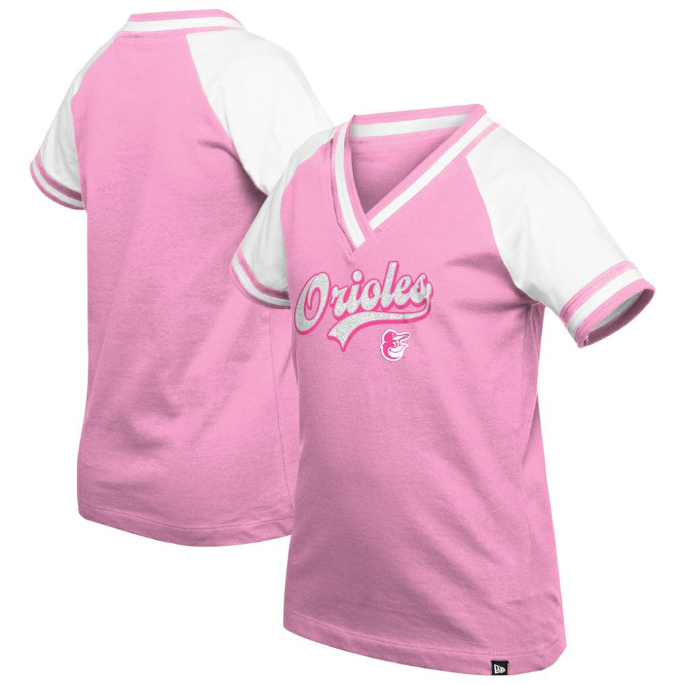 Baltimore Orioles New Era Girls Youth Mommy & Me Raglan V-Neck T-Shirt - Pink T-shirts