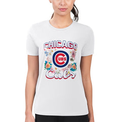 Chicago Cubs G-III 4Her by Carl Banks Women's Super-Slim Fit Lightweight Flowers Graphic T-Shirt - White T-shirts
