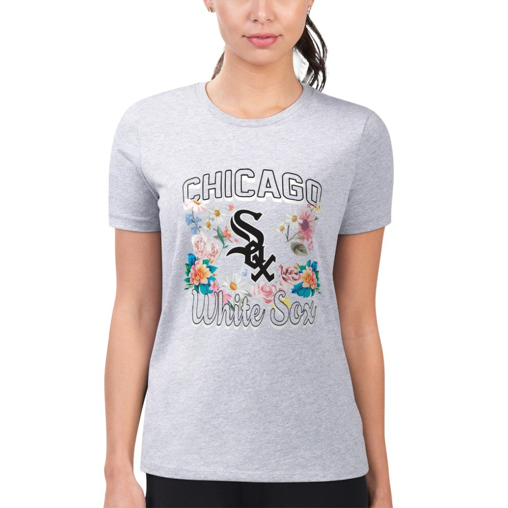 Chicago White Sox G-III 4Her by Carl Banks Women's Super-Slim Fit Lightweight Flowers Graphic T-Shirt - Heather Gray T-shirts