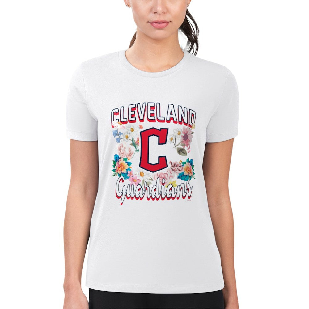 Cleveland Guardians G-III 4Her by Carl Banks Women's Super-Slim Fit Lightweight Flowers Graphic T-Shirt - White T-shirts
