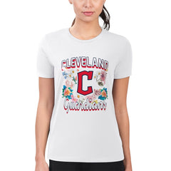 Cleveland Guardians G-III 4Her by Carl Banks Women's Super-Slim Fit Lightweight Flowers Graphic T-Shirt - White T-shirts