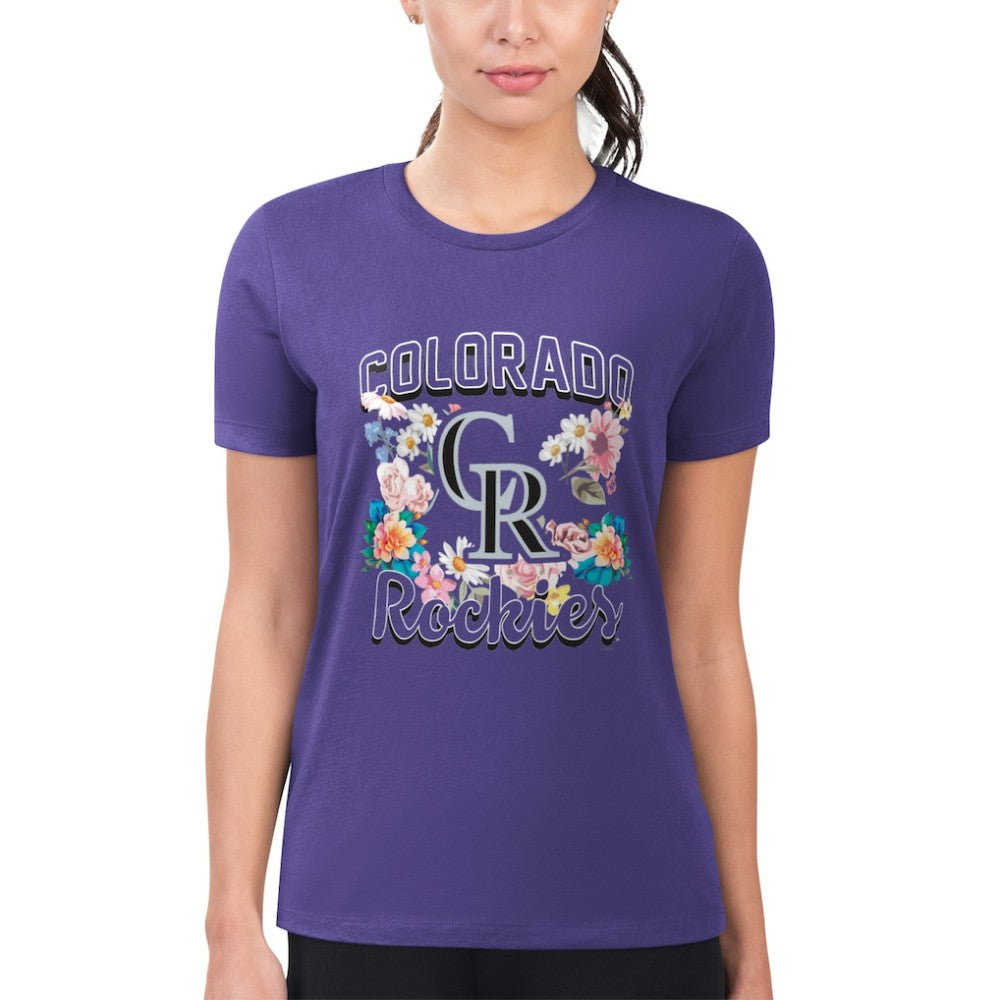 Colorado Rockies G-III 4Her by Carl Banks Women's Super-Slim Fit Lightweight Flowers Graphic T-Shirt - Purple T-shirts
