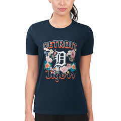Detroit Tigers G-III 4Her by Carl Banks Women's Super-Slim Fit Lightweight Flowers Graphic T-Shirt - Navy T-shirts