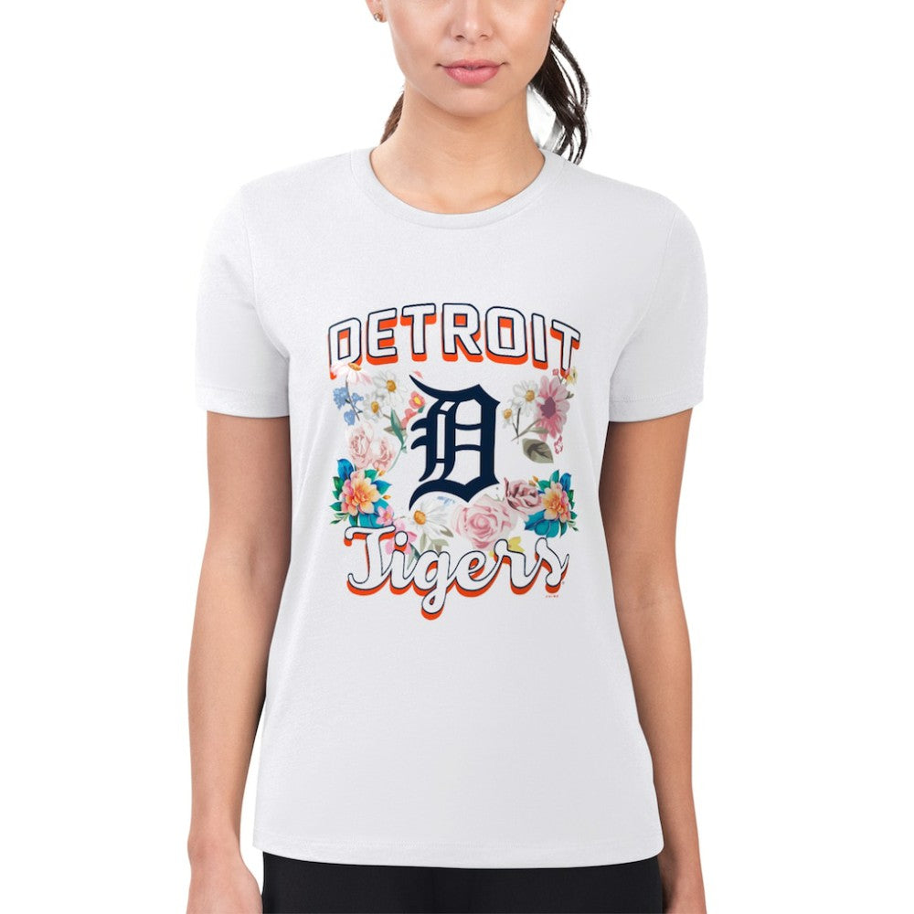 Detroit Tigers G-III 4Her by Carl Banks Women's Super-Slim Fit Lightweight Flowers Graphic T-Shirt - White T-shirts