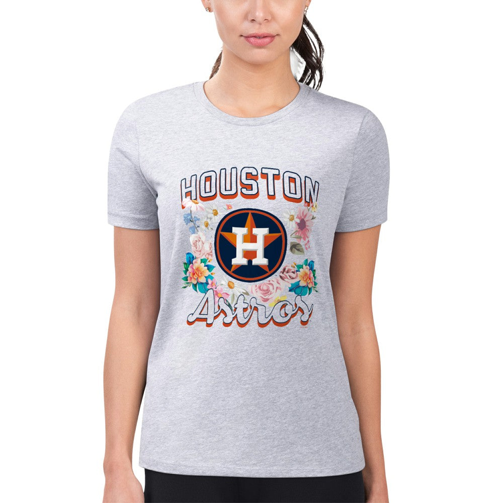 Houston Astros G-III 4Her by Carl Banks Women's Super-Slim Fit Lightweight Flowers Graphic T-Shirt - Heather Gray T-shirts