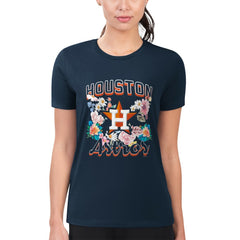 Houston Astros G-III 4Her by Carl Banks Women's Super-Slim Fit Lightweight Flowers Graphic T-Shirt - Navy T-shirts