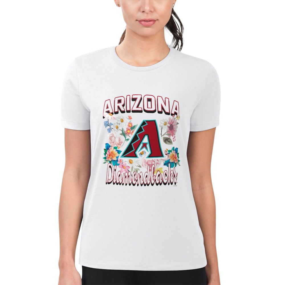 Arizona Diamondbacks G-III 4Her by Carl Banks Women's Super-Slim Fit Lightweight Flowers Graphic T-Shirt - White T-shirts