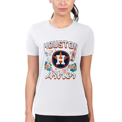 Houston Astros G-III 4Her by Carl Banks Women's Super-Slim Fit Lightweight Flowers Graphic T-Shirt - White T-shirts