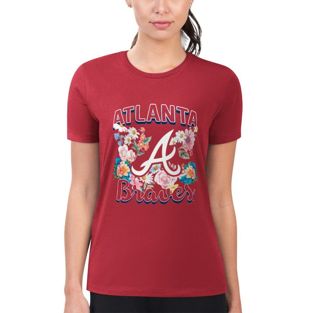 Atlanta Braves G-III 4Her by Carl Banks Women's Super-Slim Fit Lightweight Flowers Graphic T-Shirt - Red T-shirts