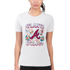 Atlanta Braves G-III 4Her by Carl Banks Women's Super-Slim Fit Lightweight Flowers Graphic T-Shirt - White T-shirts